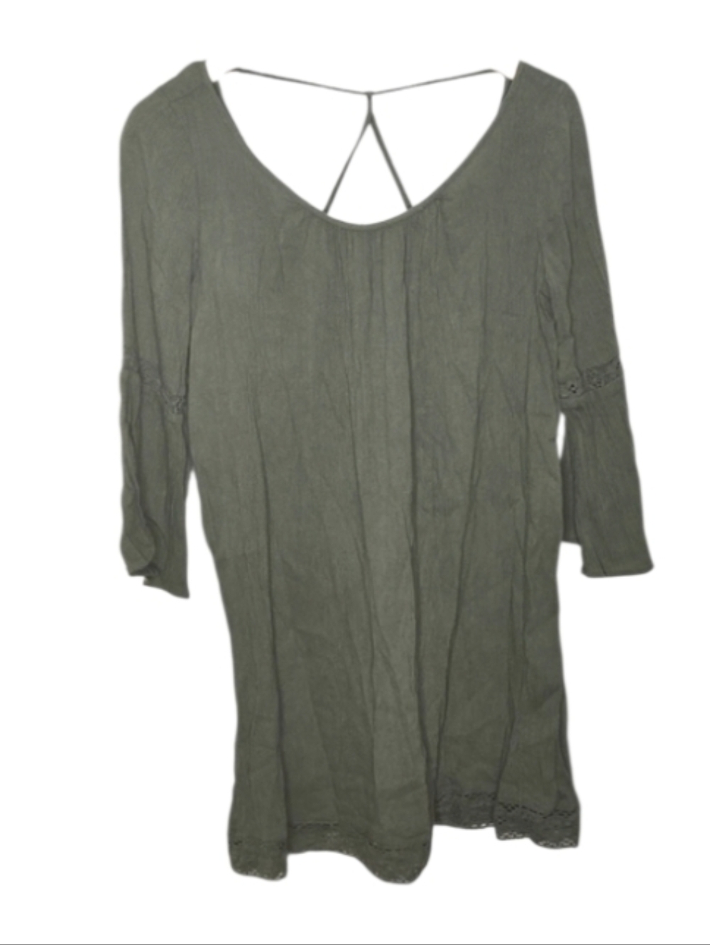Aerie Green Boho Lacey Trimmed Dress